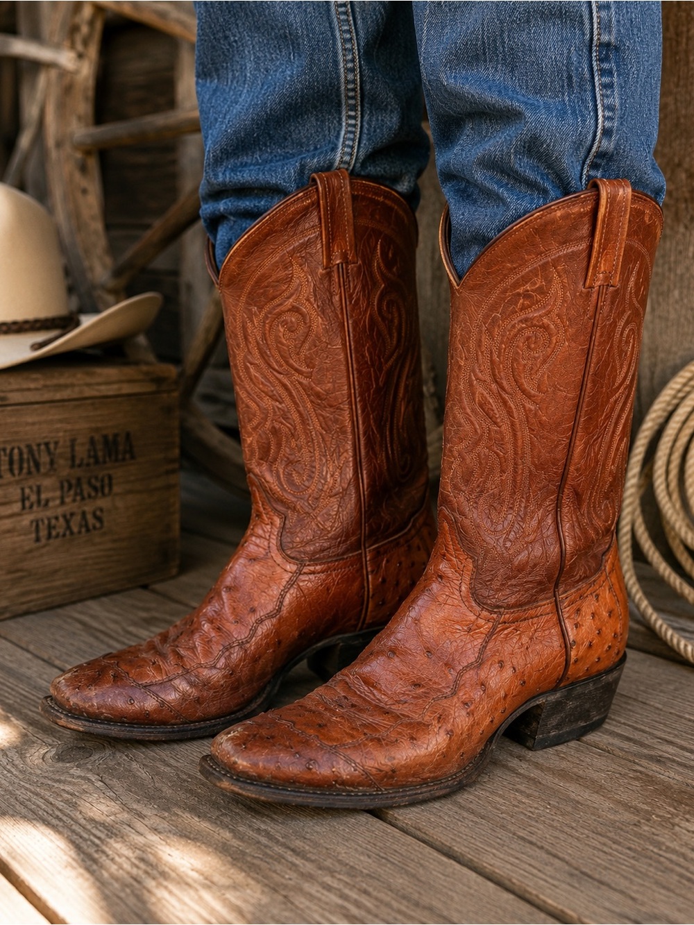 Tony Lama Vintage Ostrich Cowboy Boots Brown Leather Western Men’s 7